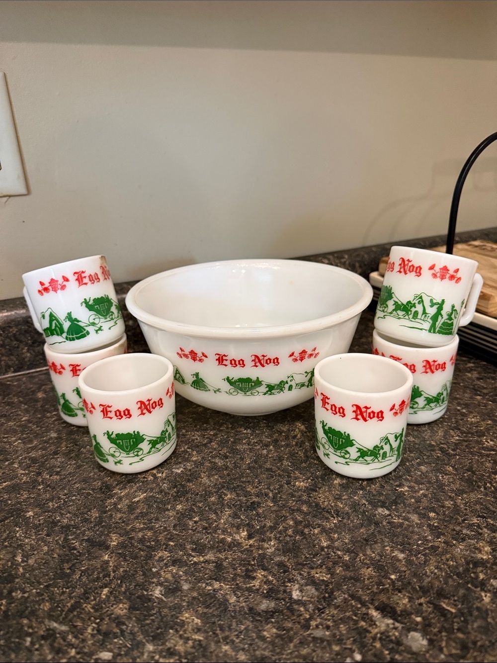 Vintage Hazel Atlas Egg Nog Bowl & Cup Set | Set of 7
